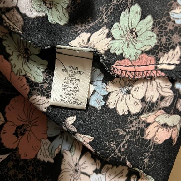 Self Esteem Blouse Black Floral Lace Pom Pom Crew Neck Sleeveless Top Hi-Back L - Picture 7 of 9